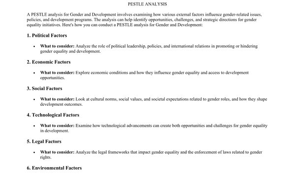 PESTLE Analysis for Gender and Development