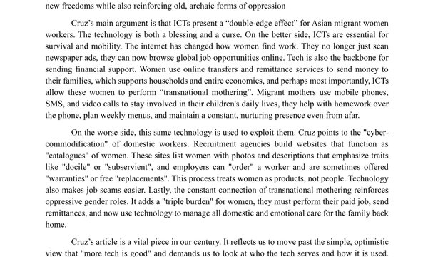 Reaction Paper on Migrant Women Workers and ICTs
